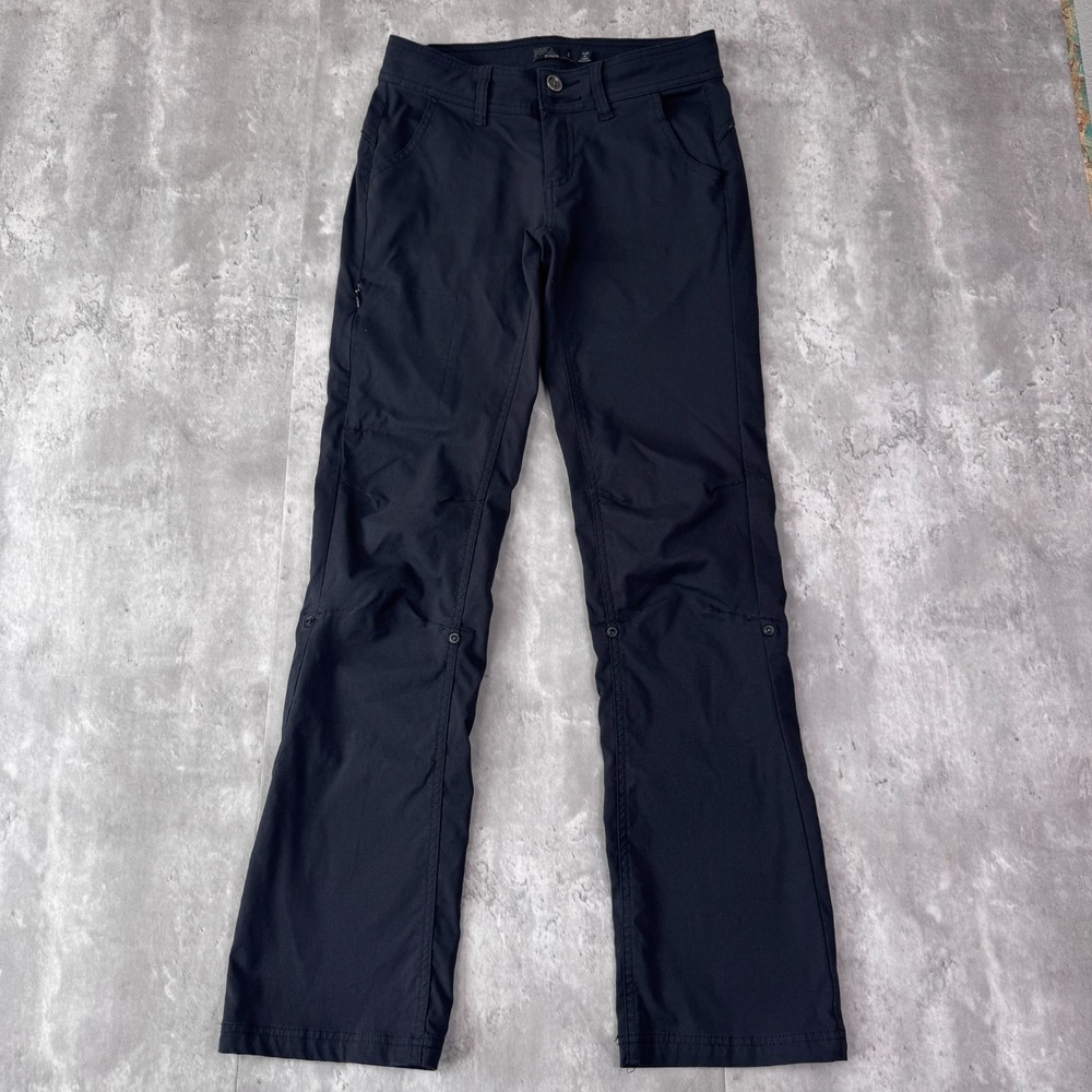 prAna Halle Pants Womens 0 Regular Black Bootcut Stretch Hiking Outdoor Roll Up